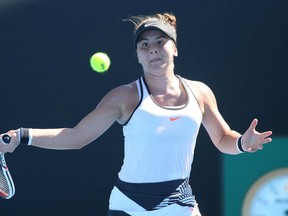 Bianca Vanessa Andreescu of Canada plays a backhand in her junior girls semifinal match against Rebeka Masarova of Switzerland during the Australian Open 2017 Junior Championships at Melbourne Park on January 27, 2017 in Melbourne, Australia. Andreescu will make her debut at her home tournament on Tuesday against Hungary's Timea Babos.
