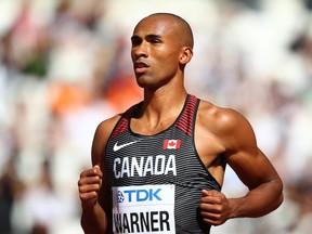 Damian Warner of Canada competes in the Men's Decathlon 100 metres during day eight of the 16th IAAF World Athletics Championships London 2017 at The London Stadium on August 11, 2017 in London, United Kingdom.