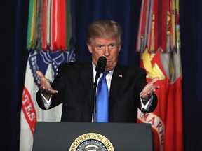 U.S. President Donald Trump delivers remarks on Americas military involvement in Afghanistan at the Fort Myer military base on August 21, 2017 in Arlington, Virginia