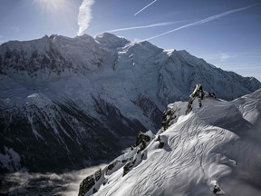 This file photo taken on February 5, 2016 shows the Mont Blanc mountain in Chamonix. Three bodies have been discovered on the Italian side.