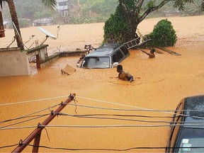 Flooded streets in Regent near Freetown, Sierra Leone. The death toll from massive flooding in the Sierra Leone capital climbed to 312 on August 14, 2017, the local Red Cross told AFP.