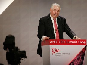 FILE - In this Friday, Nov. 13, 2017, photo, Chief Executive Officer for Freeport-McMoRan Copper and Gold Richard Adkerson addresses the APEC CEO Summit in Singapore. Indonesia is allowing Freeport-McMoRan to continue operating a giant gold and copper mine after the U.S. company agreed Tuesday to relinquish majority ownership of it to the government. (AP Photo/Gemunu Amarasinghe, File)