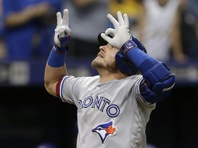 Josh Donaldson celebrates his home run against the Tampa Bay Rays on Aug. 22.