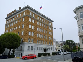 This Thursday, Aug. 10, 2017 photo shows the Consulate-General of Russia in San Francisco. The United States is retaliating against Russia by forcing closure of its consulate in San Francisco and scaling back its diplomatic presence in Washington and New York. The State Department says move is in response to the Kremlin forcing a cut in U.S. diplomatic staff in Moscow. (AP Photo/Eric Risberg)