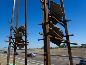 The Bowfort Towers public art installation at the Trans Canada Highway and Bowfort Road interchange was photographed on Thursday August 3, 2017.