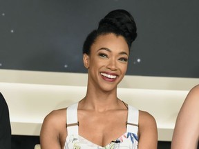 Sonequa Martin-Green participates in the "Star: Trek Discovery" panel during the CBS Television Critics Association Summer Press Tour at CBS Studio Center on Tuesday, Aug. 1, 2017, in Beverly Hills, Calif. (Photo by Chris Pizzello/Invision/AP)