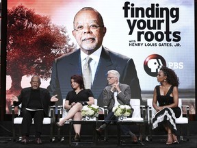 Henry Louis Gates Jr., from left, Ana Navarro, Ted Danson and Janet Mock participate in the "Finding Your Roots" panel during the PBS portion of the 2017 Summer TCA's at the Beverly Hilton Hotel on Monday, July 31, 2017, in Beverly Hills, Calif. (Photo by Richard Shotwell/Invision/AP)