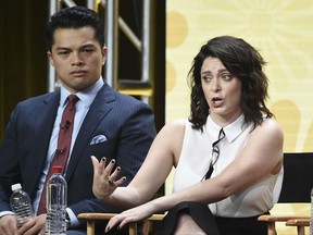 Vincent Rodriguez III, left, and Rachel Bloom participate in the "Crazy Ex Girlfriend" panel during The CW portion of the 2017 Summer TCA's at the Beverly Hilton Hotel on Wednesday, Aug. 2, 2017, in Beverly Hills, Calif. (Photo by Richard Shotwell/Invision/AP)