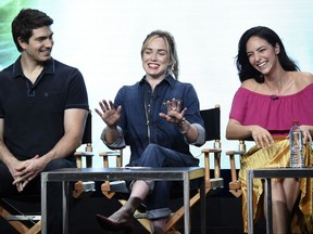 Brandon Routh, from left, Caity Lotz and Tala Ashe participate in the "DC's Legends of Tomorrow" panel during The CW portion of the 2017 Summer TCA's at the Beverly Hilton Hotel on Wednesday, Aug. 2, 2017, in Beverly Hills, Calif. (Photo by Richard Shotwell/Invision/AP)