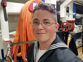 This undated photo provided by Cynthia Kimball shows her son John Hoagland aboard the USS John McCain. Kimball said Wednesday, Aug. 23, 2017, the Navy told her that her son is among the missing seamen who were aboard the USS John McCain when it collided with an oil tanker near Singapore Monday, Aug. 21. (Cynthia Kimball via AP)