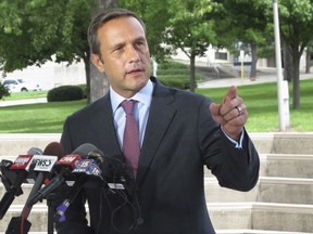 FILE - In this Aug. 3, 2016 file photo, Paul Nehlen, a Republican challenger to House Speaker Paul Ryan, speaks in Janesville, Wis. Nehlen says he believes an unfounded right-wing online conspiracy theory dubbed "pizzagate." Nehlen voiced his opinion during an online question and answer session with voters earlier this month on Reddit. He was asked "What are your thoughts on Pizzagate?" In response, Nehlen wrote, "I believe it is real." The conspiracy theory claims Democrats harbor child sex slaves at a pizza restaurant in Washington, D.C. (AP Photo/Scott Bauer, File)