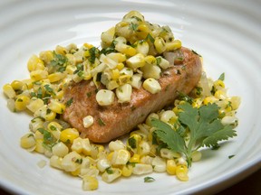 Taking advantage of the harvest, Bonnie Stern’s Roast Salmon with Corn Ragout is an ideal meal for relaxed, outdoor dining.