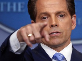Incoming White House communications director Anthony Scaramucci points as he answers questions from members of the media during the press briefing in the Brady Press Briefing room of the White House in Washington, Friday, July 21, 2017. Parliament Hill was absorbed by the scandal that was Scaramucci this week, with even the most focused of policy-makers wondering how their best-laid plans on NAFTA could possibly deliver, given the constant chaos engulfing the White House. THE CANADIAN PRESS/AP-Pablo Martinez Monsivais