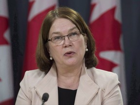 Jane Philpott, Minister of Health speaks during a news conference in Ottawa, Thursday April 13, 2017. Federal Health Minister Jane Philpott says Canada's doctors have a major role to play in promoting the health of the country's most vulnerable populations. THE CANADIAN PRESS/Adrian Wyld