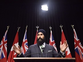 NDP MPP Jagmeet Singh speaks at Queen's Park in Toronto on Wednesday, October 28, 2015. The United Food and Commercial Workers union is endorsing Ontario legislator Singh for federal NDP leader. THE CANADIAN PRESS/Nathan Denette