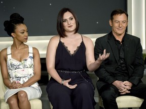 Sonequa Martin-Green, from left, Mary Chieffo and Jason Isaacs participate in the "Star: Trek Discovery" panel during the CBS Television Critics Association Summer Press Tour at CBS Studio Center on Tuesday, Aug. 1, 2017, in Beverly Hills, Calif. THE CANADIAN PRESS/AP-Photo by Chris Pizzello/Invision/AP