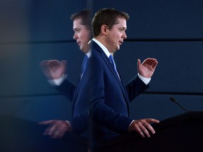 Leader of the Conservative Party of Canada, Andrew Scheer, makes an announcement and holds a media availability at the National Press Theatre in Ottawa o