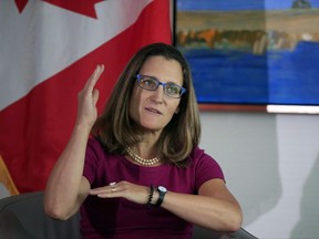 Foreign Minister Chrystia Freeland speaks to reporters at the Canadian Embassy in Washington, Tuesday, Aug. 15, 2017. Freeland says North Korea's latest provocative missile test is a reckless violation of Japan's sovereignty. THE CANADIAN PRESS/AP/Manuel Balce Ceneta
