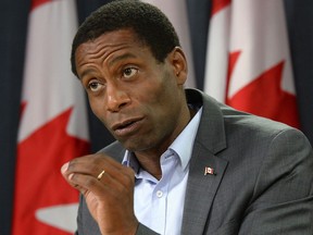 Greg Fergus speaks during a press conference in Ottawa on Saturday, September 12, 2015. Fergus says the plan to legalize marijuana should take into account the fact that the black community has been disproportionately criminalized for using the drug.THE CANADIAN PRESS/Justin Tang
