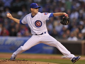 Chicago Cubs starter Kyle Hendricks delivers a pitch during the first inning of a baseball game against the Atlanta Braves, Thursday, Aug. 31, 2017, in Chicago. (AP Photo/Paul Beaty)