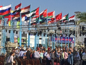 People attend Syria's first international trade fair since war broke out in 2011, a few kilometers away from the rebel-held eastern suburbs of Damascus, Syria, Thursday, Aug. 17, 2017. The prime minister opened the fair, an event hailed by the government as a sign of renewed confidence after years of conflict. (AP Photo)