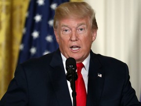 President Donald Trump speaks during a joint news conference with Finnish President Sauli Niinisto, Monday, Aug. 28, 2017, in the East Room of the White House in Washington. (AP Photo/Alex Brandon)