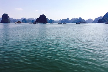 Halong Bay in the Gulf of Tonkin has more than 1,600 limestone pillars, creating a stunning karst landscape.