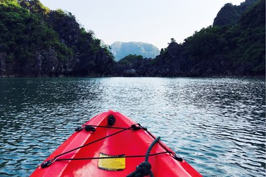 Kayaking is a great way to explore Halong Bay.