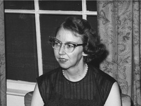 FILE - This undated photo shows author Flannery O'Connor.   The final home of  O'Connor is being given to Georgia College after a small foundation struggled to keep up the historic property.  The Savannah-born author spent the last 13 years of her life on the middle Georgia dairy farm known as Andalusia. O'Connor completed her best-known works there, including the short story collection "A Good Man Is Hard To Find."  (Atlanta Journal-Constitution via AP)