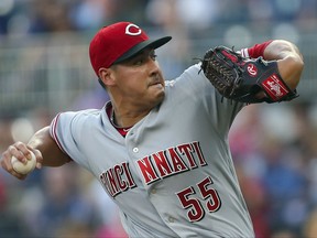 Cincinnati Reds relief pitcher Robert Stephenson (55) works in the first inning of a baseball game against the Atlanta Braves Saturday, Aug. 19, 2017, in Atlanta. (AP Photo/John Bazemore)