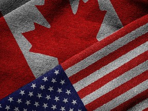 Flags of USA and Canada on Grunge Texture