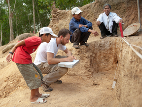 Canadian forensic anthropologist Derek Congram tests soil during work for the U.S. Defence Department locating remains of missing soldiers in Vietnam.