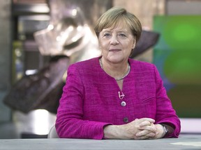 German Chancellor Angela Merkel is pictured in the set of the ZDF show "Berlin direct" in Berlin, Germany, 27 August 2017.