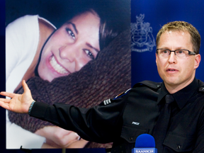 A 2009 Saanich Police press conference on the first anniversary of Lindsay Buziak's murder. The crime remains unsolved.