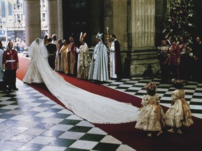 Prince Charles and his bride Diana, Princess of Wales, as walk down the aisle of St. Paul's Cathedral at the end of their wedding ceremony in London.