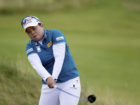 South Korea's Inbee Park plays from the rough at the 15th hole dduring day three of the Women's British Open at Kingsbarns Golf Links, St Andrews, Scotland, Saturday Aug. 5, 2017. (Kenny Smith/PA via AP)