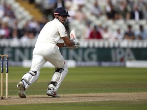 England's Alastair Cook prepares to run during day two  of the England versus the West Indies First Test cricket match, at Edgbaston, Birmingham, central England, Friday Aug. 18, 2017. (Nick Potts/PA via AP)