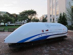 The Paradigm Hyperloop pod, built in part by students from Memorial University in Newfoundland and Labrador.