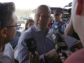 Neymar Da Silva Santos, father of Brazilian soccer player Neymar Jr., arrives at the Barcelona airport in Prat de Llobregat, Spain, Friday, Aug. 4, 2017. The Brazil star became the most expensive player in soccer history after completing his blockbuster transfer from Barcelona for 222 million euros ($262 million) on Thursday. By paying the release clause in his contract, PSG shattered the world transfer record to sign arguably one of the top three best attacking players in the game, alongside Lionel Messi and Cristiano Ronaldo. (AP Photo/Manu Fernandez)