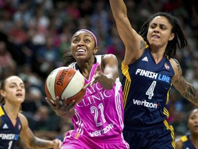 Minnesota Lynx guard Renee Montgomery (21) shoots during the first half against the Indiana Fever in a WNBA basketball game Friday, Aug. 18, 2017, in St. Paul, Minn. (Courtney Pedroza/Star Tribune via AP)
