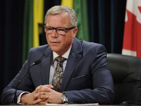 Saskatchewan Premier Brad Wall announces he is retiring from politics during a press conference at the Legislative Building in Regina, Sask., on Thursday, August 10, 2017. THE CANADIAN PRESS/Mark Taylor.