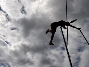 In this Aug. 20 file photo, Alysha Newman competes in pole vault during the Muller Grand Prix in Birmingham, England.