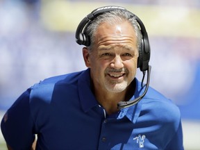 Indianapolis Colts head coach Chuck Pagano watches from the sideline during the first half of an NFL preseason football game against the Detroit Lions, Sunday, Aug. 13, 2017, in Indianapolis. (AP Photo/Darron Cummings)