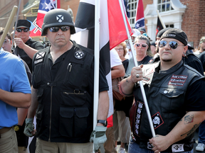 Hundreds of white nationalists, neo-Nazis and members of the "alt-right" march in a the "United the Right" rally, Aug. 12, 2017 in Charlottesville, Virginia.