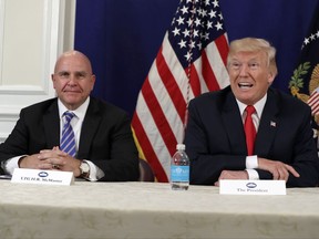 National Security Adviser H.R. McMaster listens as President Donald Trump speaks during a security briefing, Thursday, Aug. 10, 2017, at Trump National Golf Club in Bedminster, N.J.  (AP Photo/Evan Vucci)