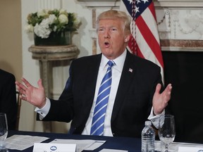 President Donald Trump gestures as he answers a question regarding the ongoing situation in North Korea, Friday, Aug. 11, 2017, at Trump National Golf Club in Bedminster, N.J.