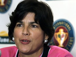 FILE - In this July 10, 2010, file photo, tennis player Gigi Fernandez, of Puerto Rico, speaks during a news conference prior to being inducted with doubles partner Natasha Zvereva into the International Tennis Hall of Fame in Newport, R.I. Fernandez's prediction of taking the New York Empire to the World TeamTennis finals in her coaching debut nearly came true. The Empire lost a supertiebreaker in their last match of the season, just missing a spot in the WTT finals. (AP Photo/Elise Amendola, File)