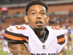 FILE - In this Aug. 21, 2017, file photo, Cleveland Browns cornerback Joe Haden (23) walks off the field after an NFL preseason football game against the New York Giants, in Cleveland. Former Pro Bowl cornerback Joe Haden has been released by the Browns. Haden has been slowed by injuries the past two seasons. The Browns felt he was no longer going to help them and terminated his contract Wednesday, Aug. 30, 2017. (AP Photo/David Richard, File)