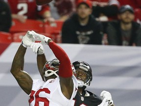 FILE - In this Dec. 18, 2016, file photo, then-San Francisco 49ers cornerback Tramaine Brock (26) breaks up the ball intended for Atlanta Falcons wide receiver Taylor Gabriel (18) during the second half of an NFL football game, in Atlanta. The Seattle Seahawks have added depth to their secondary by signing former San Francisco starting cornerback Tramaine Brock. Seattle added Brock to its roster Wednesday, Aug. 16, 2017, a day after meeting with him. (AP Photo/Butch Dill, File)