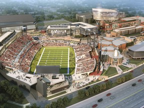 This artists rendering provided by HKS shows the proposed state-of-the-art Pro Football Hall of Fame Village in Canton, Ohio. David Baker has a vision. He sees a state-of-the-art stadium; eight fields in a youth sports complex (plus three more on campus); an indoor arena; a center for athletic performance and safety; a player care center; and a hotel. All of it, and more, surrounding the Pro Football Hall of Fame of which Baker is president & CEO. (HKS via AP)